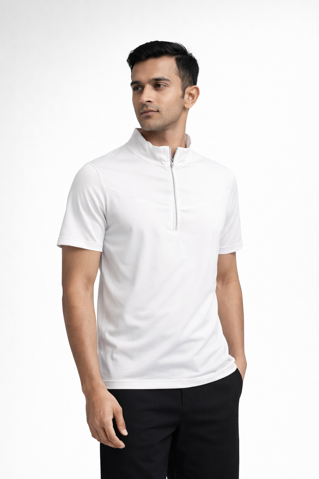 Men’s Slim-Fit Short-Sleeve Zip Polo Shirt White