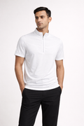 Men’s Slim-Fit Short-Sleeve Zip Polo Shirt White