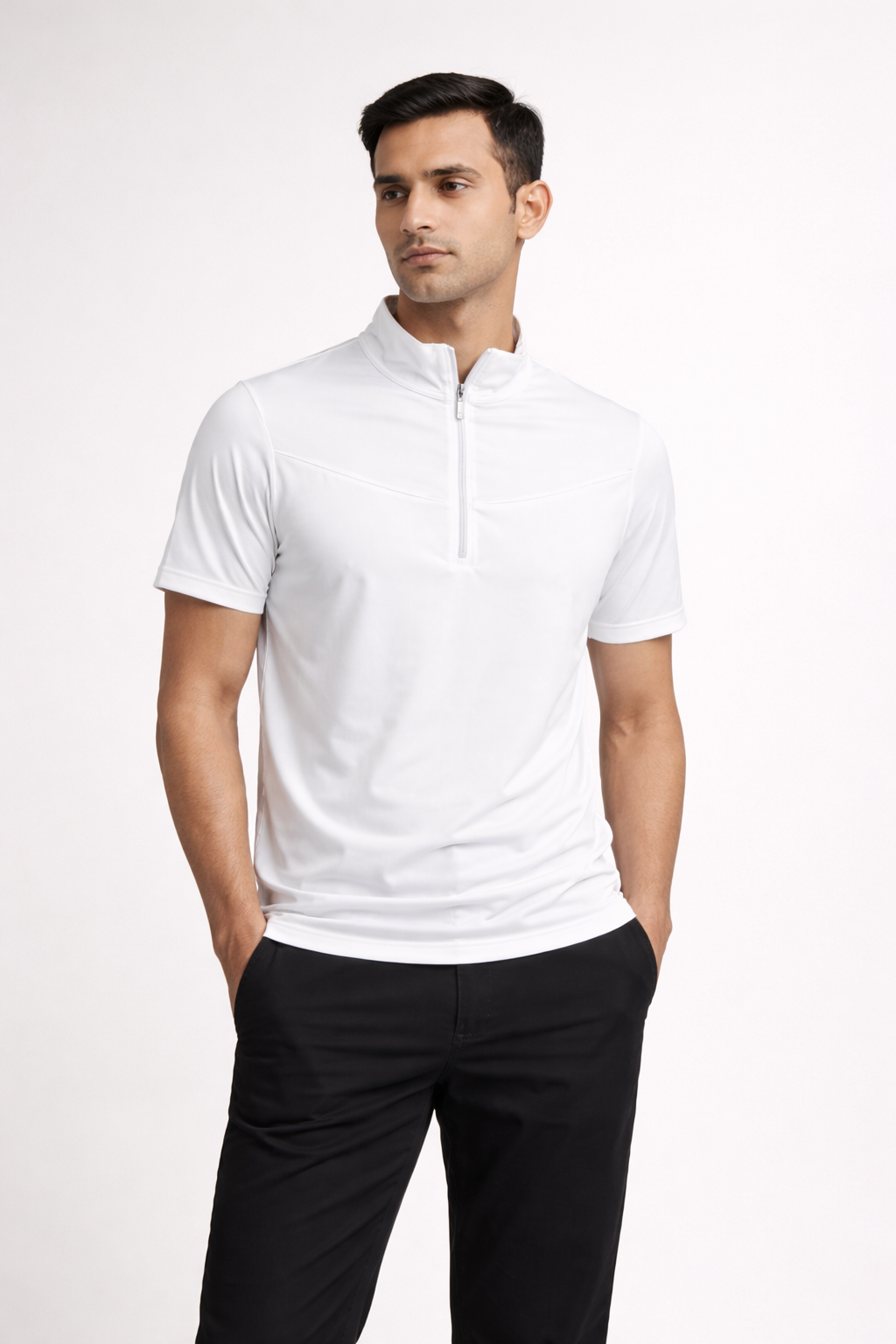 Men’s Slim-Fit Short-Sleeve Zip Polo Shirt White