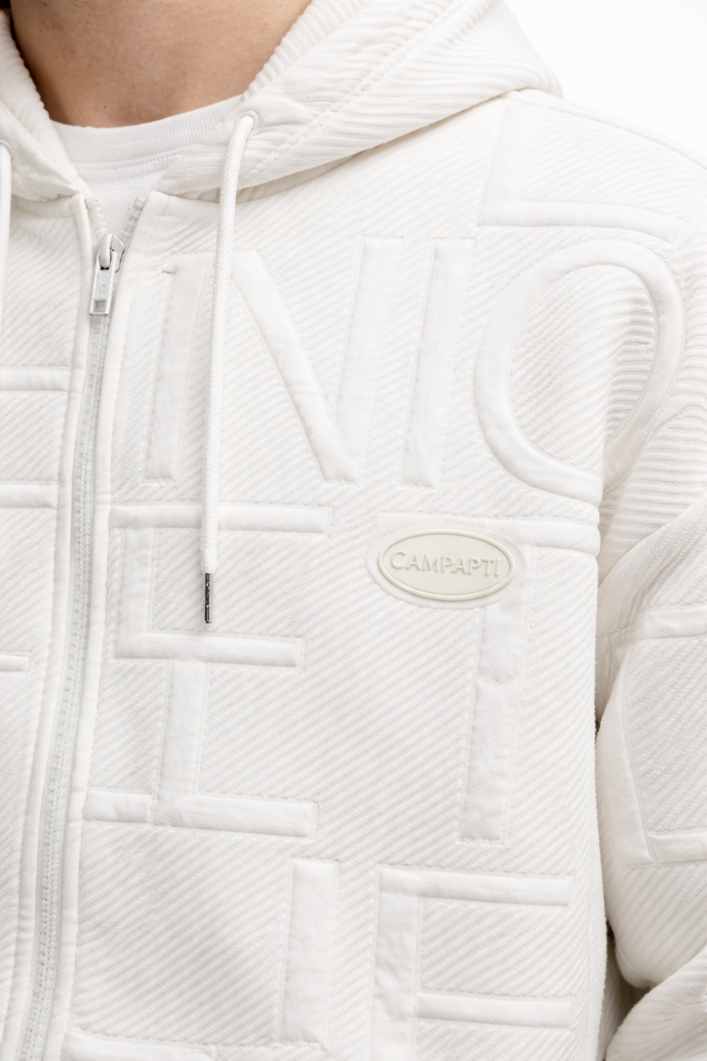 Men’s White Embossed Zip Hoodie