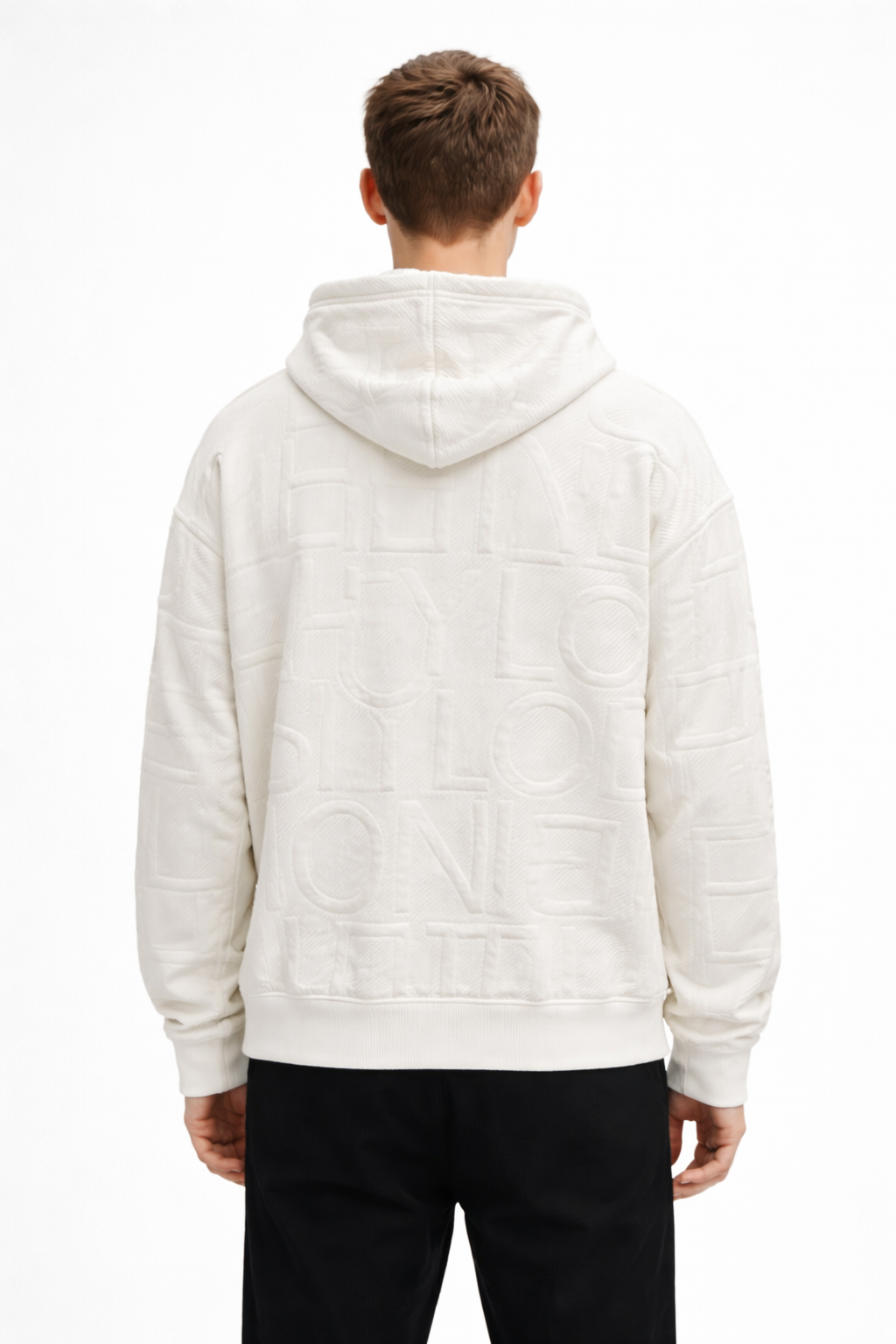Men’s White Embossed Zip Hoodie