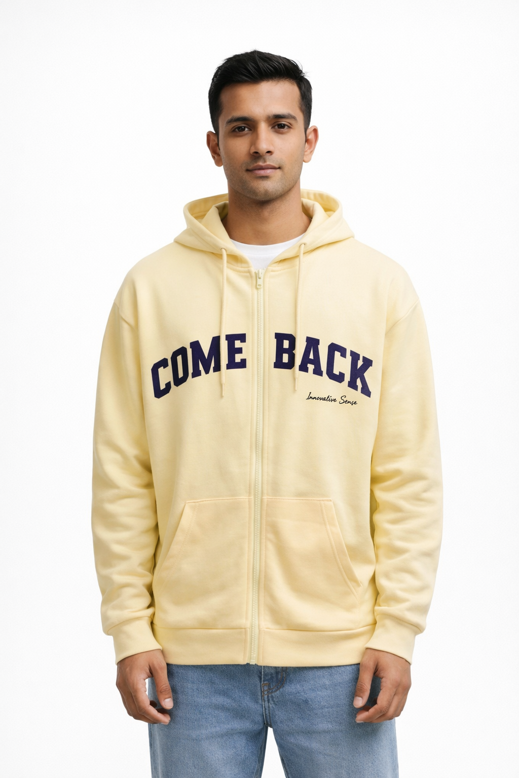 Men’s Zip-Front Hoodie comeback light yellow