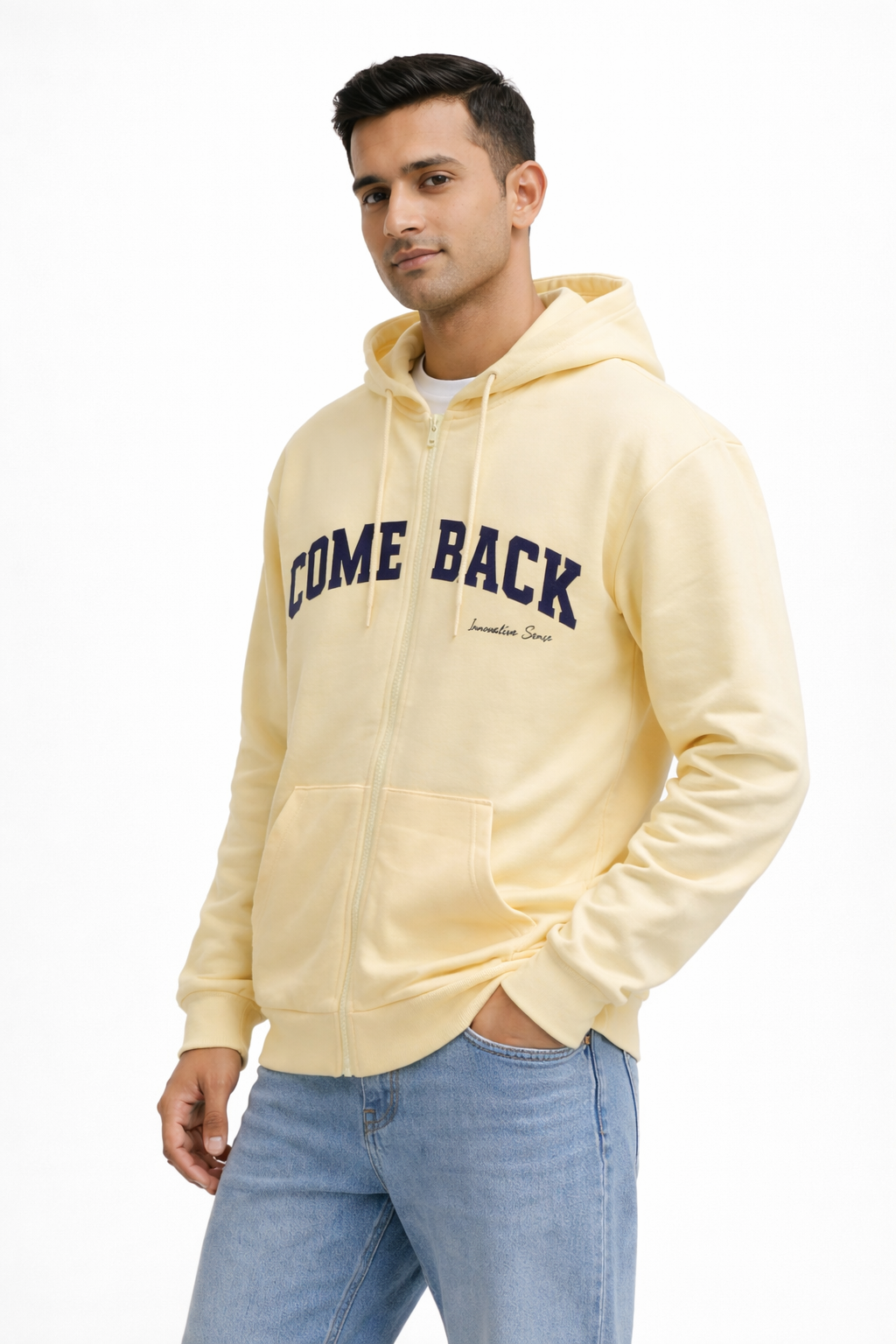 Men’s Zip-Front Hoodie comeback light yellow