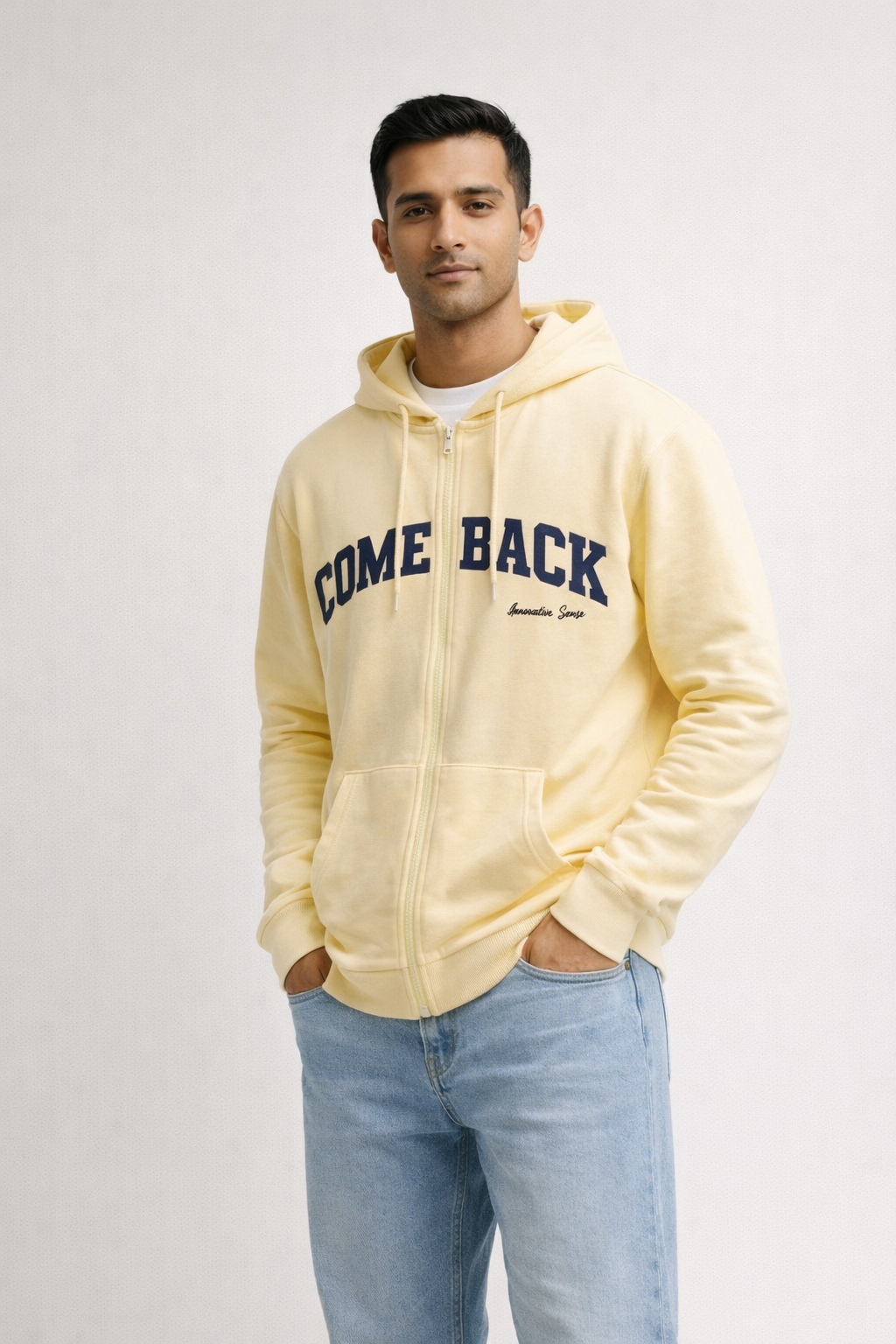 Men’s Zip-Front Hoodie comeback light yellow