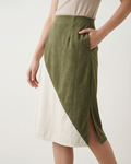 Two-Tone Asymmetrical Midi Skirt – Olive & Ivory