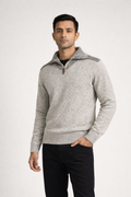 Men’s Light Grey Zip-Neck Knit Pullover Sweaters