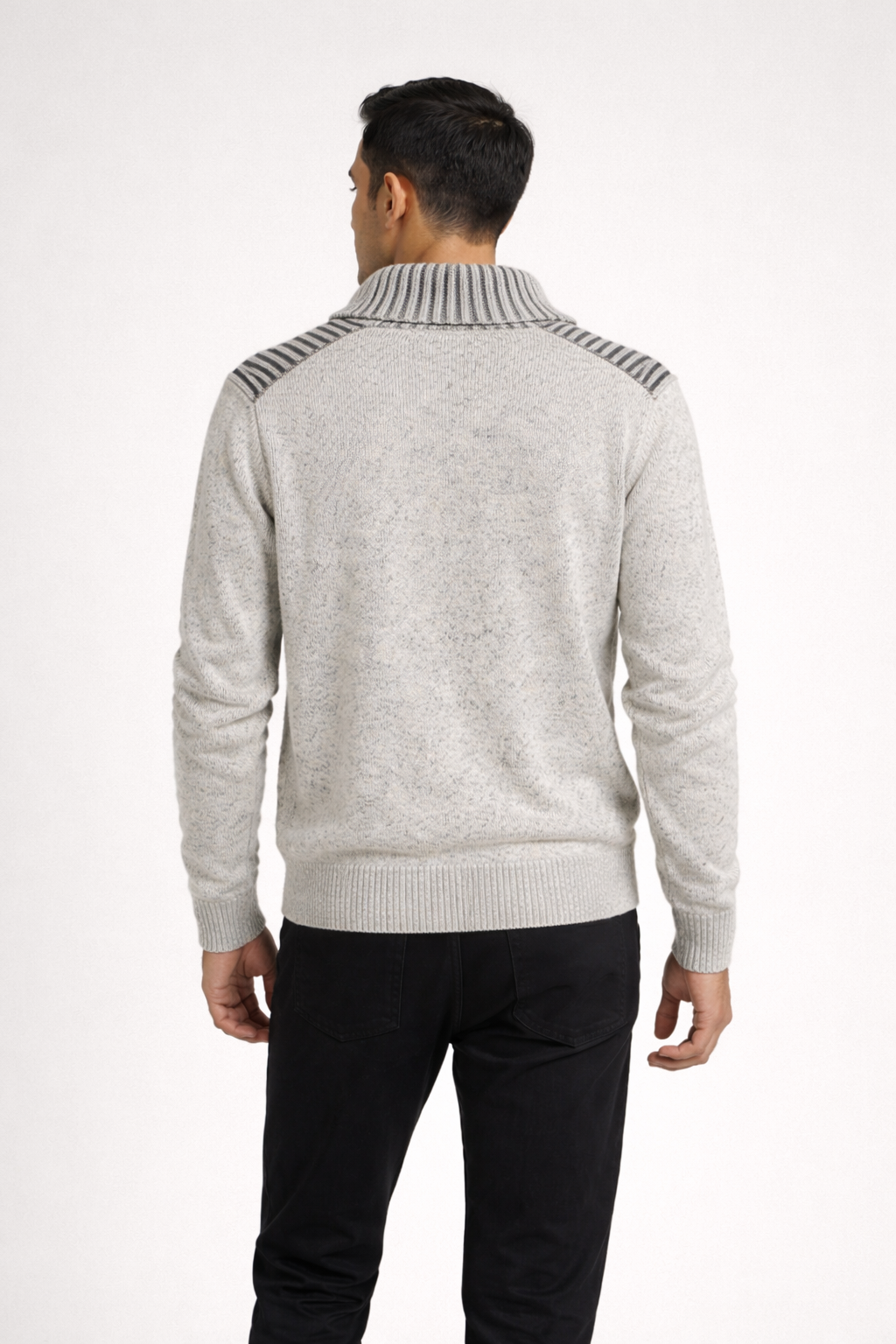 Men’s Light Grey Zip-Neck Knit Pullover Sweaters