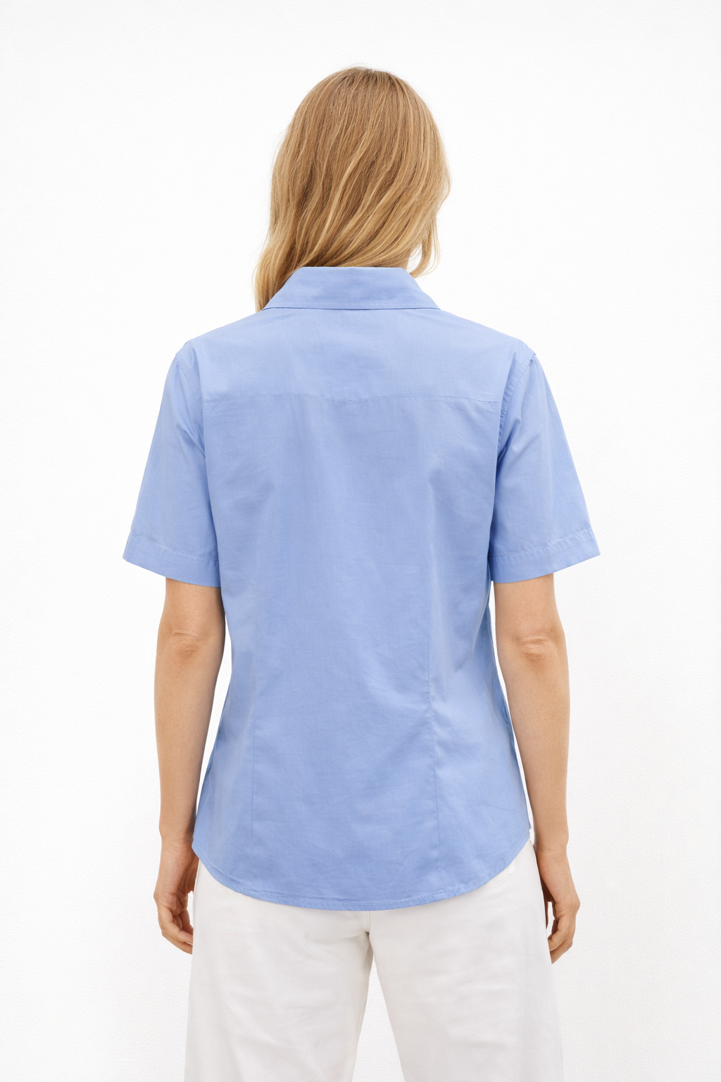 Women’s Tailored Short-Sleeve Button-Down Shirt – Sky Blue