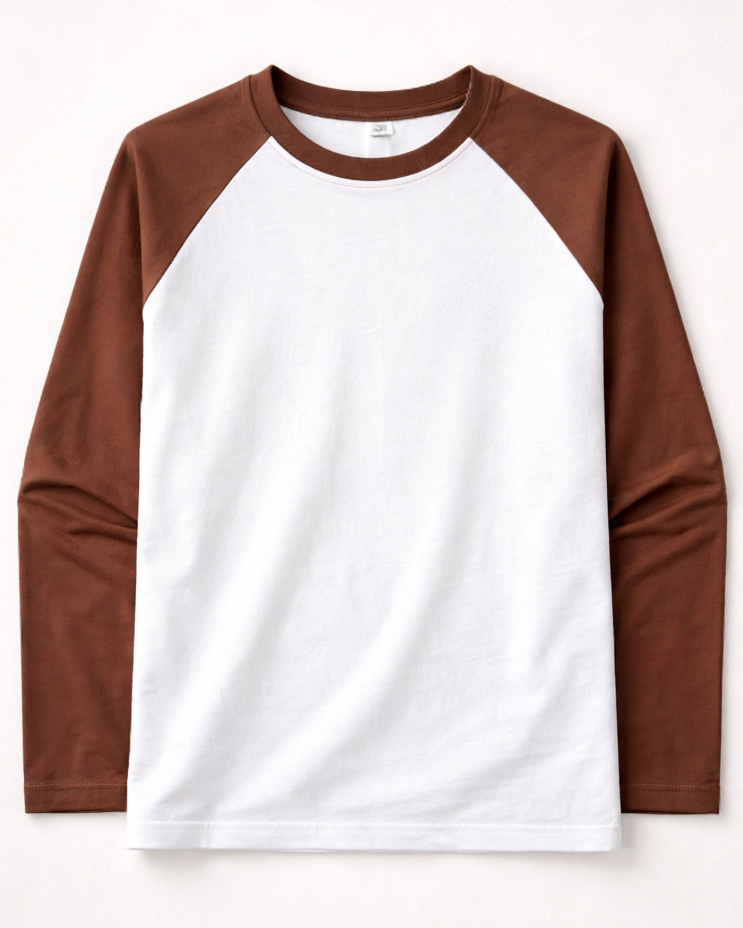 MEN’S WHITE & BROWN RAGLAN FULL SLEEVE HEART PRINT T-SHIRT