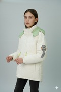 Hooded Quilted Winter Jacket – Ivory with Mint Accents