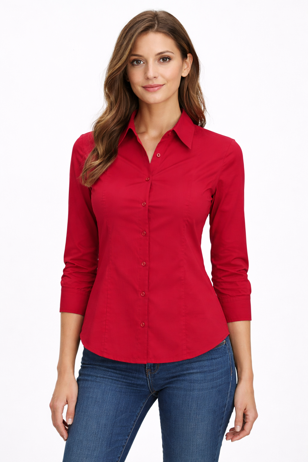 Wine Red Women’s Formal Cotton Shirt – Tailored Fit