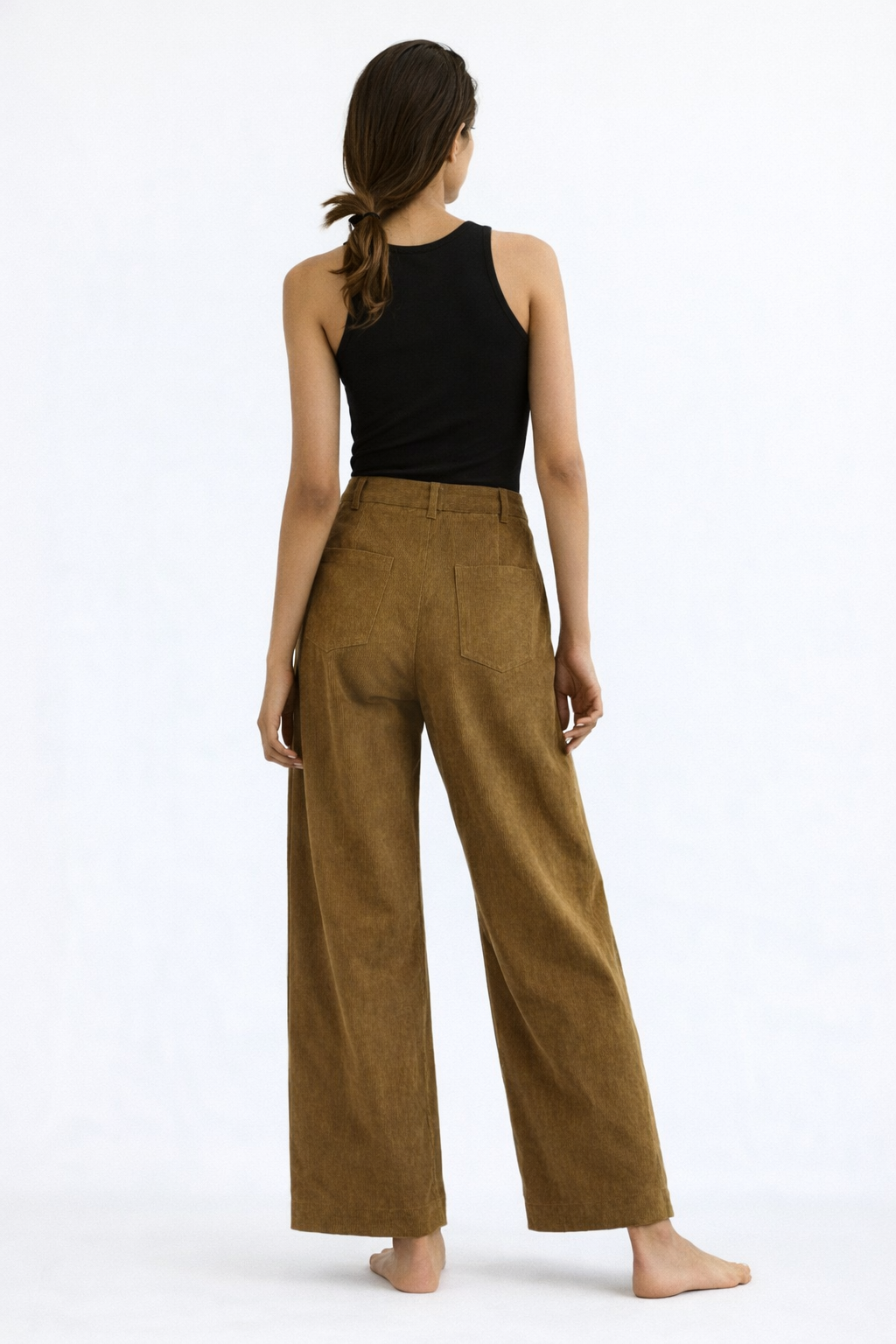 Women’s Corduroy Wide Leg Pants – Brown High Waist Trousers