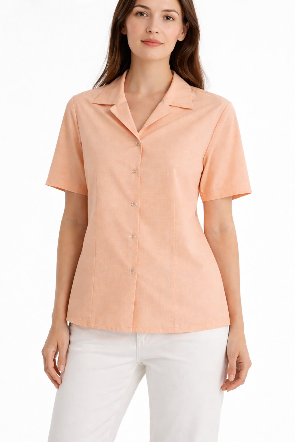 Women’s Solid Short Sleeve Shirt – Soft Peach (Cotton Blend)