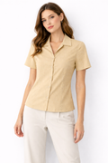 Women’s Tailored Short-Sleeve Button-Down Shirt – Beige