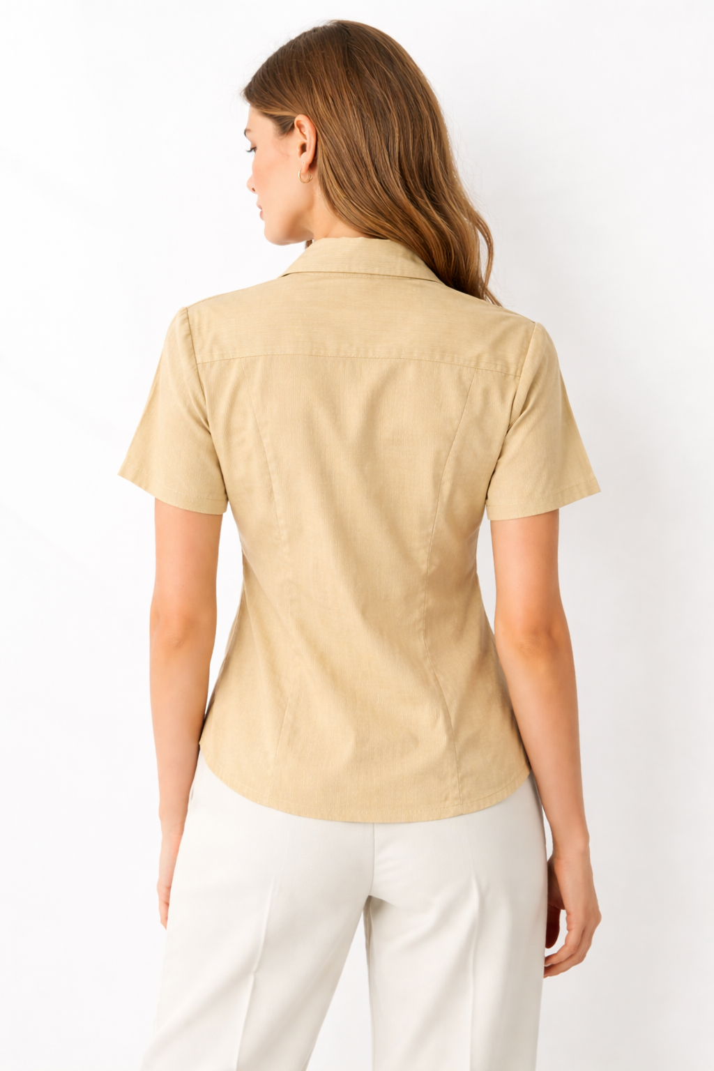 Women’s Tailored Short-Sleeve Button-Down Shirt – Beige