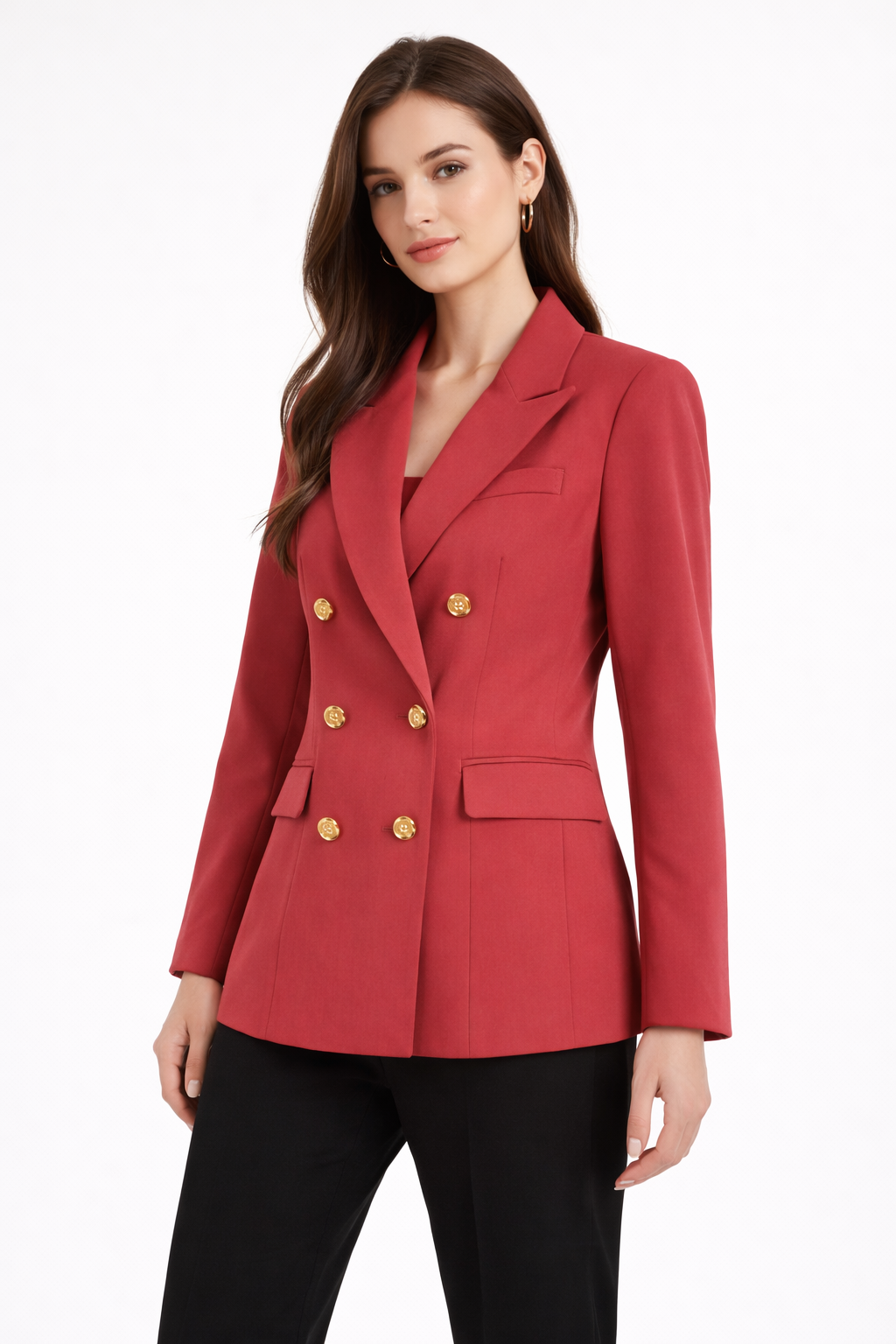 Women’s Double-Breasted Tailored Blazer – Wine Red