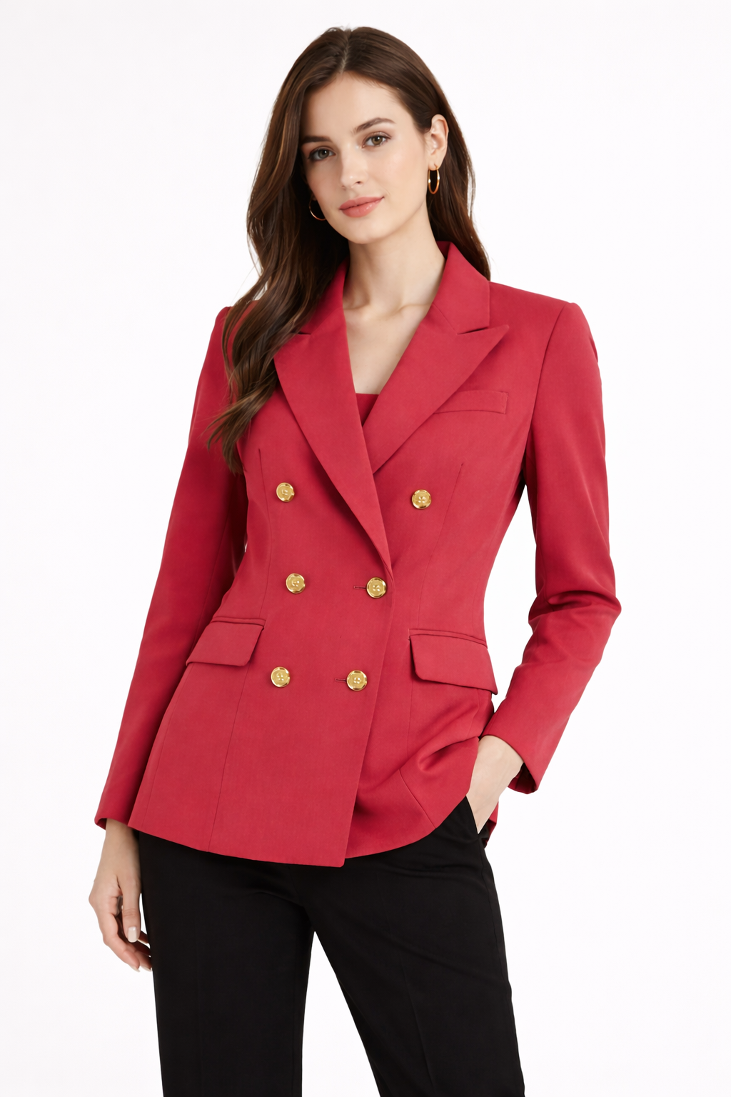 Women’s Double-Breasted Tailored Blazer – Wine Red