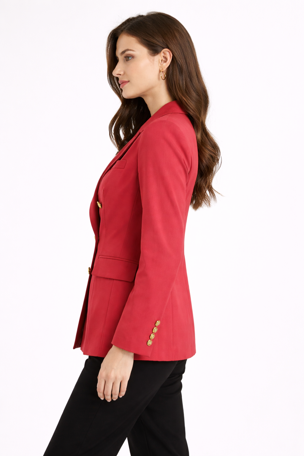 Women’s Double-Breasted Tailored Blazer – Wine Red