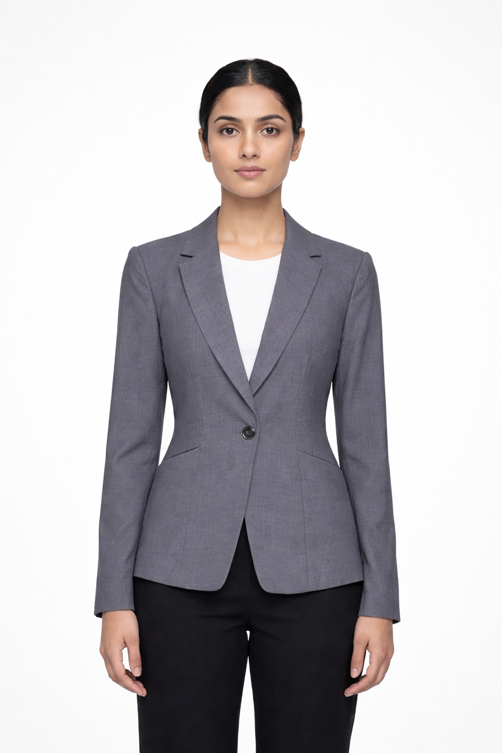 Women’s Tailored Single-Button Blazer – Charcoal Grey