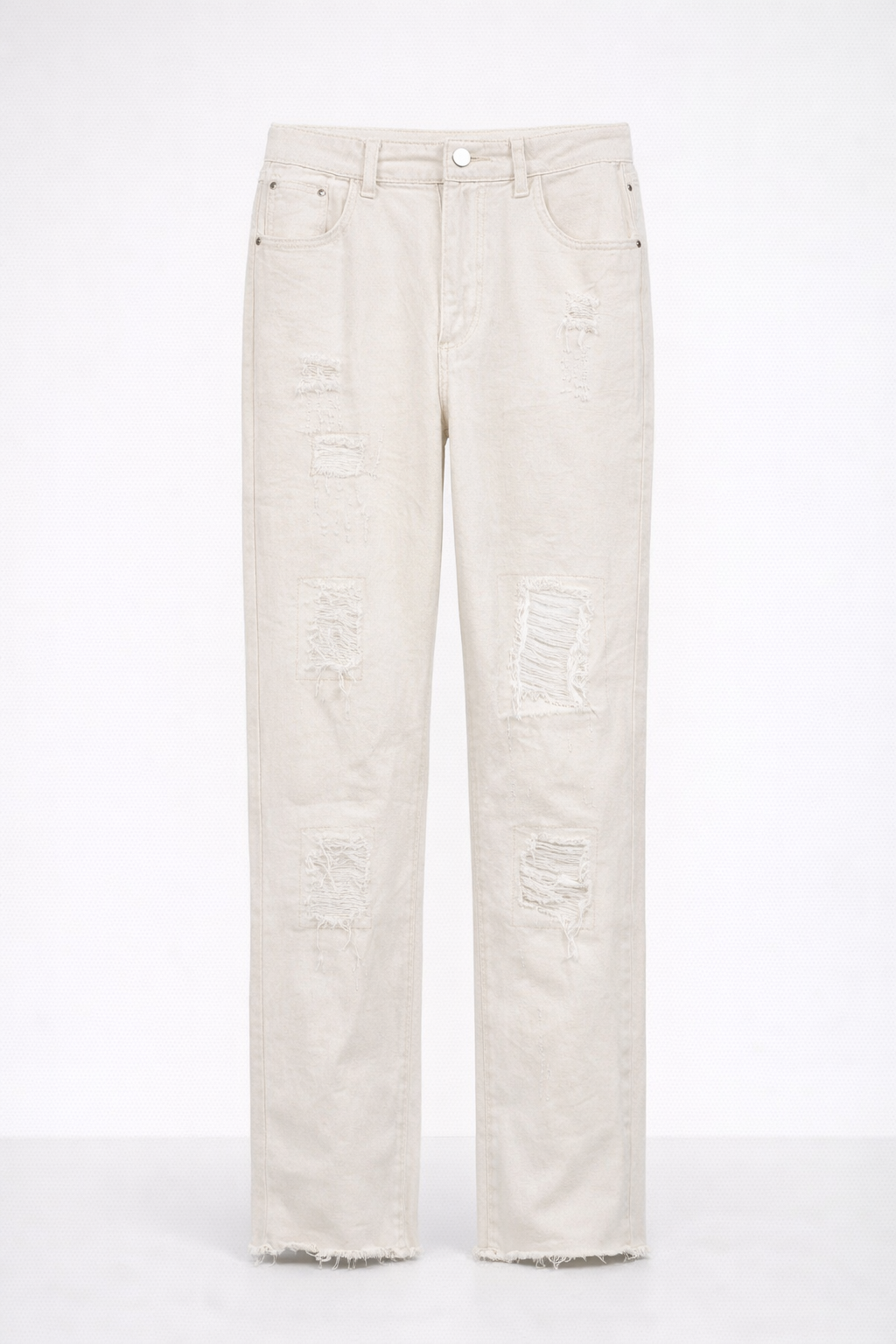 Women’s Distressed Straight Leg Jeans – Cream White Denim
