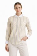 Women’s Yellow & Grey Striped Cotton Shirt with Contrast Collar