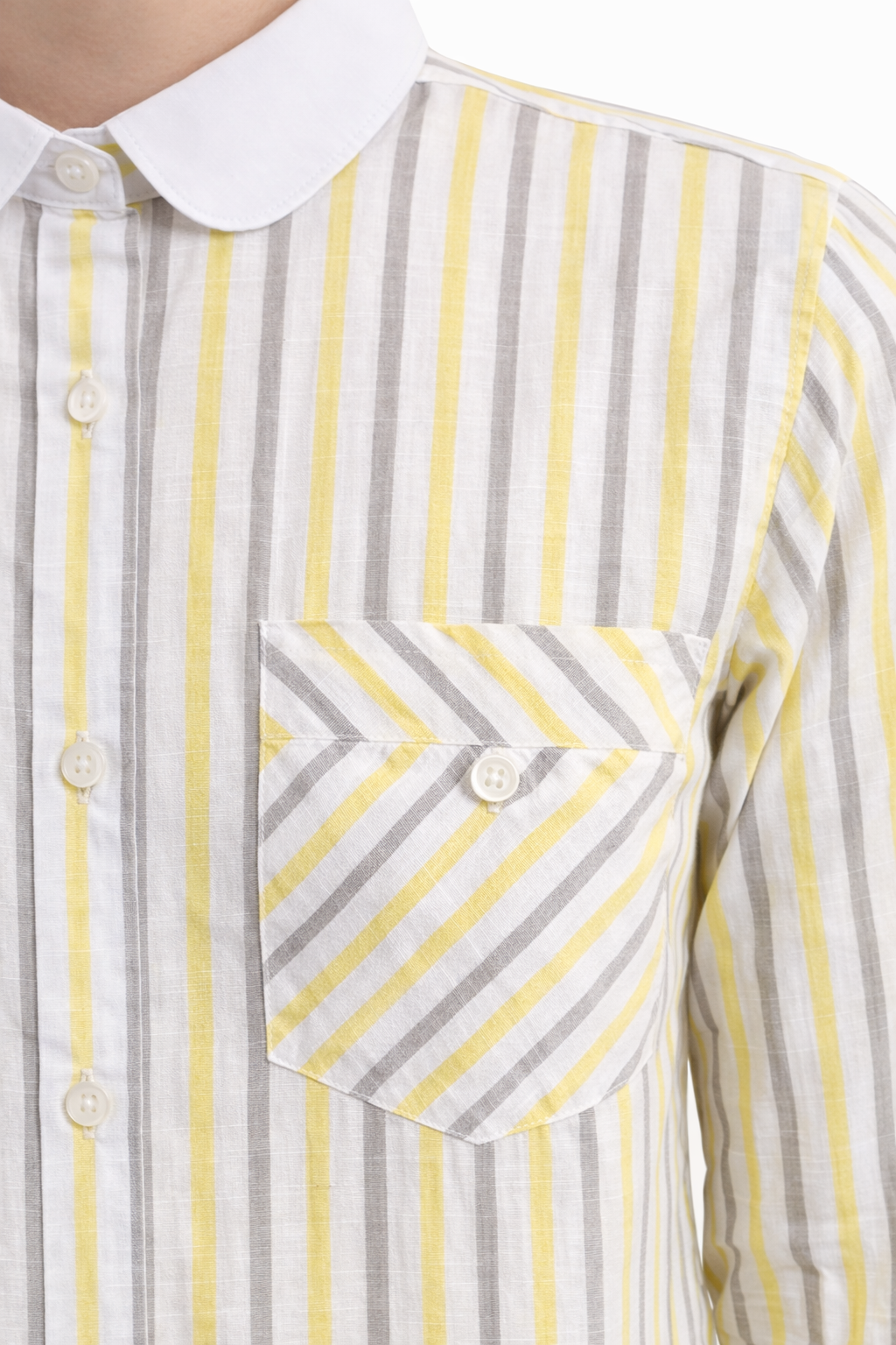 Women’s Yellow & Grey Striped Cotton Shirt with Contrast Collar