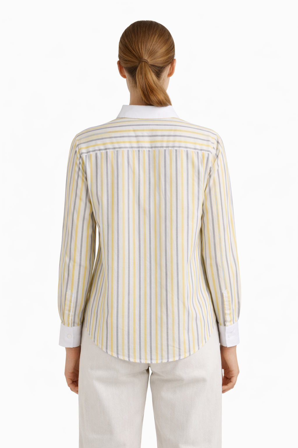 Women’s Yellow & Grey Striped Cotton Shirt with Contrast Collar
