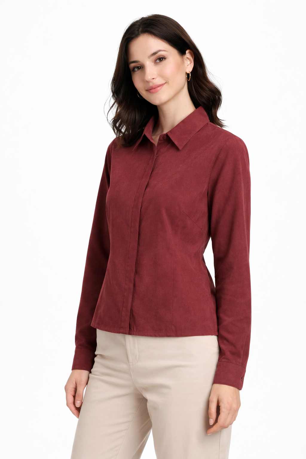 Wine Red Tailored Women’s Formal Shirt