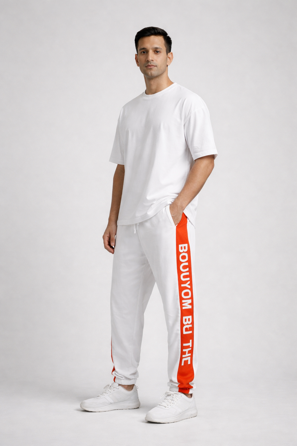 Men’s Printed Side-Panel Track Pants White