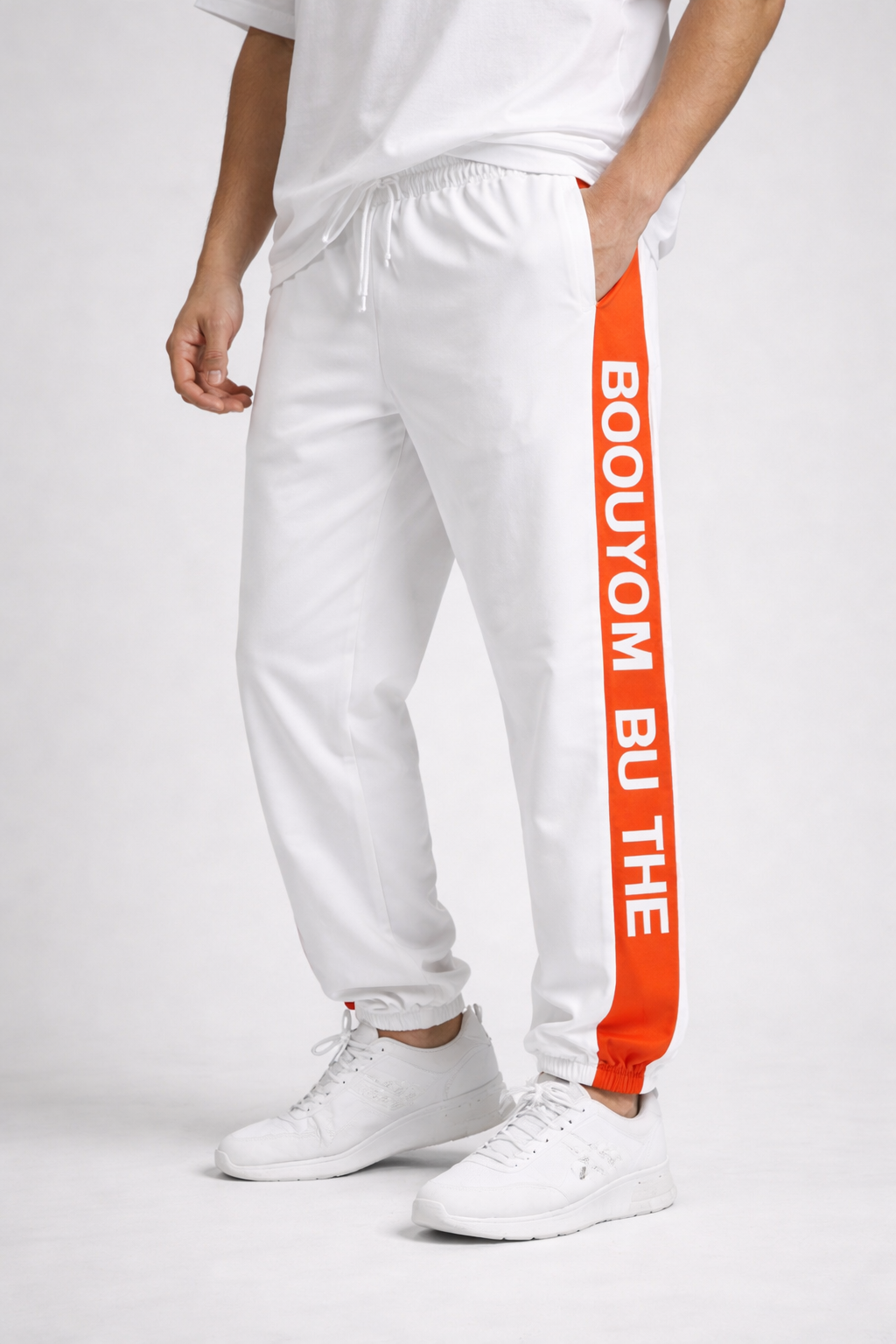 Men’s Printed Side-Panel Track Pants White