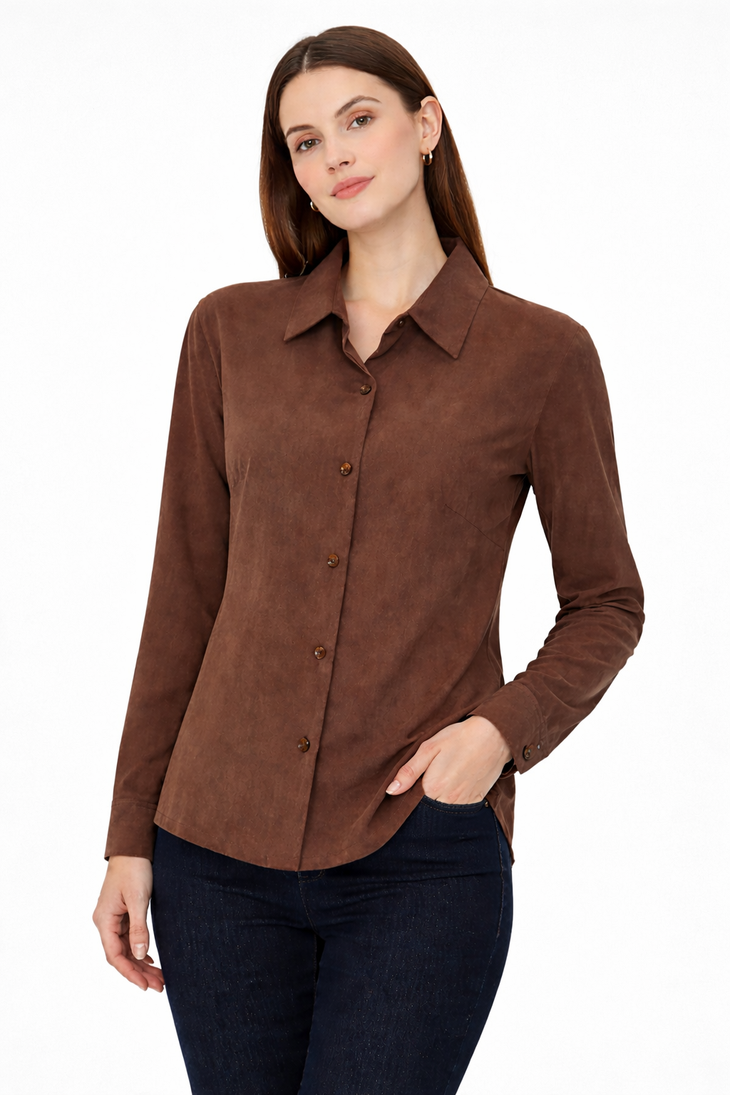 Women’s Classic Button-Down Shirt – Brown