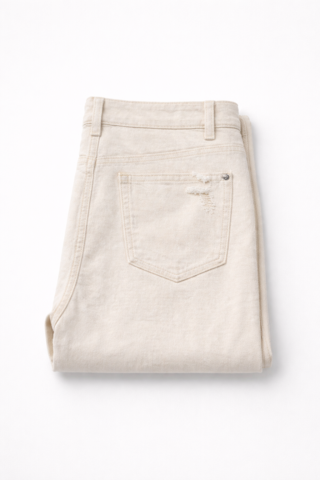 Women’s Distressed Straight Leg Jeans – Cream White Denim