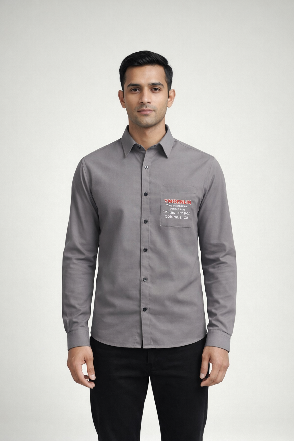 Men’s Printed Pocket Long-Sleeve Shirt