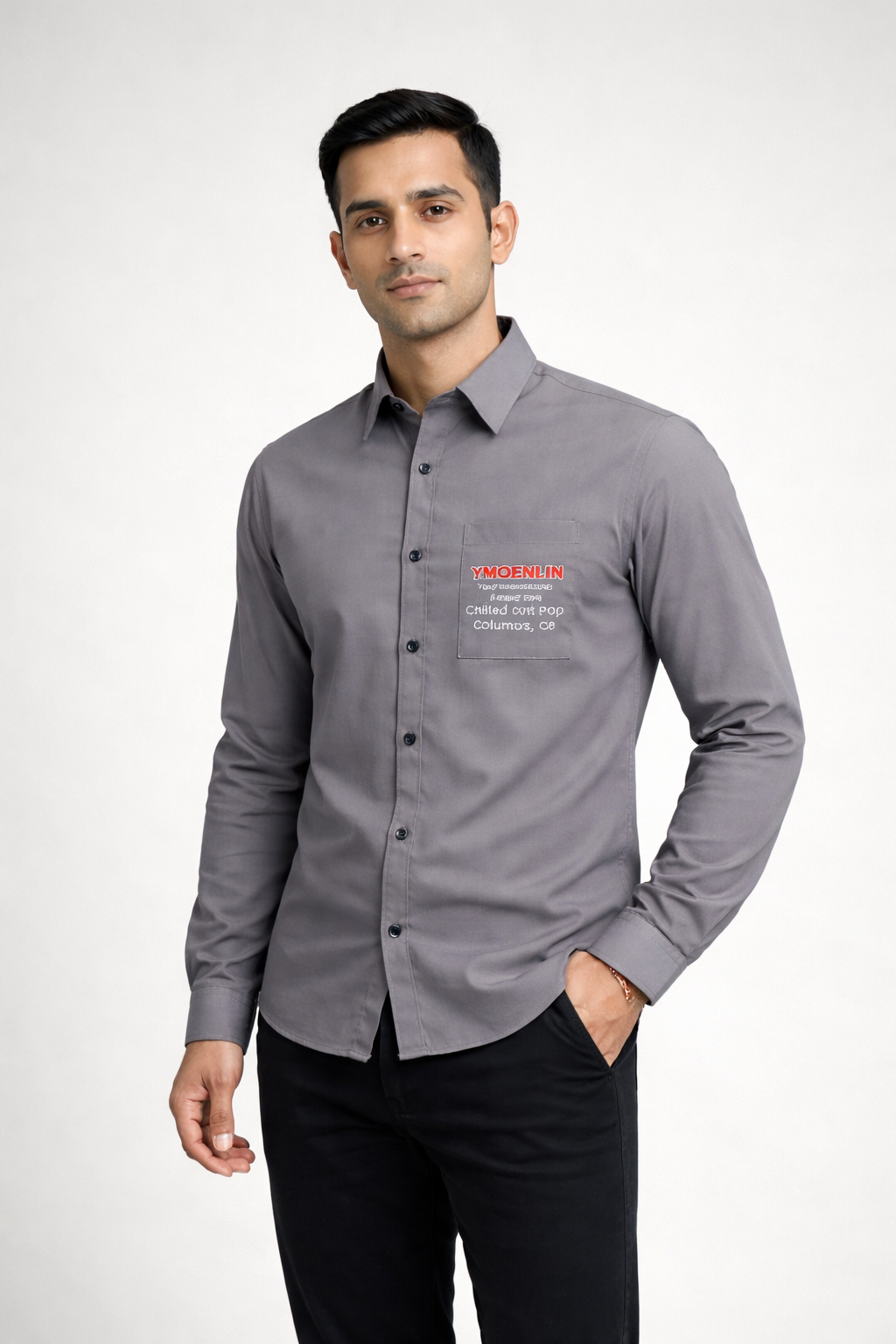 Men’s Printed Pocket Long-Sleeve Shirt