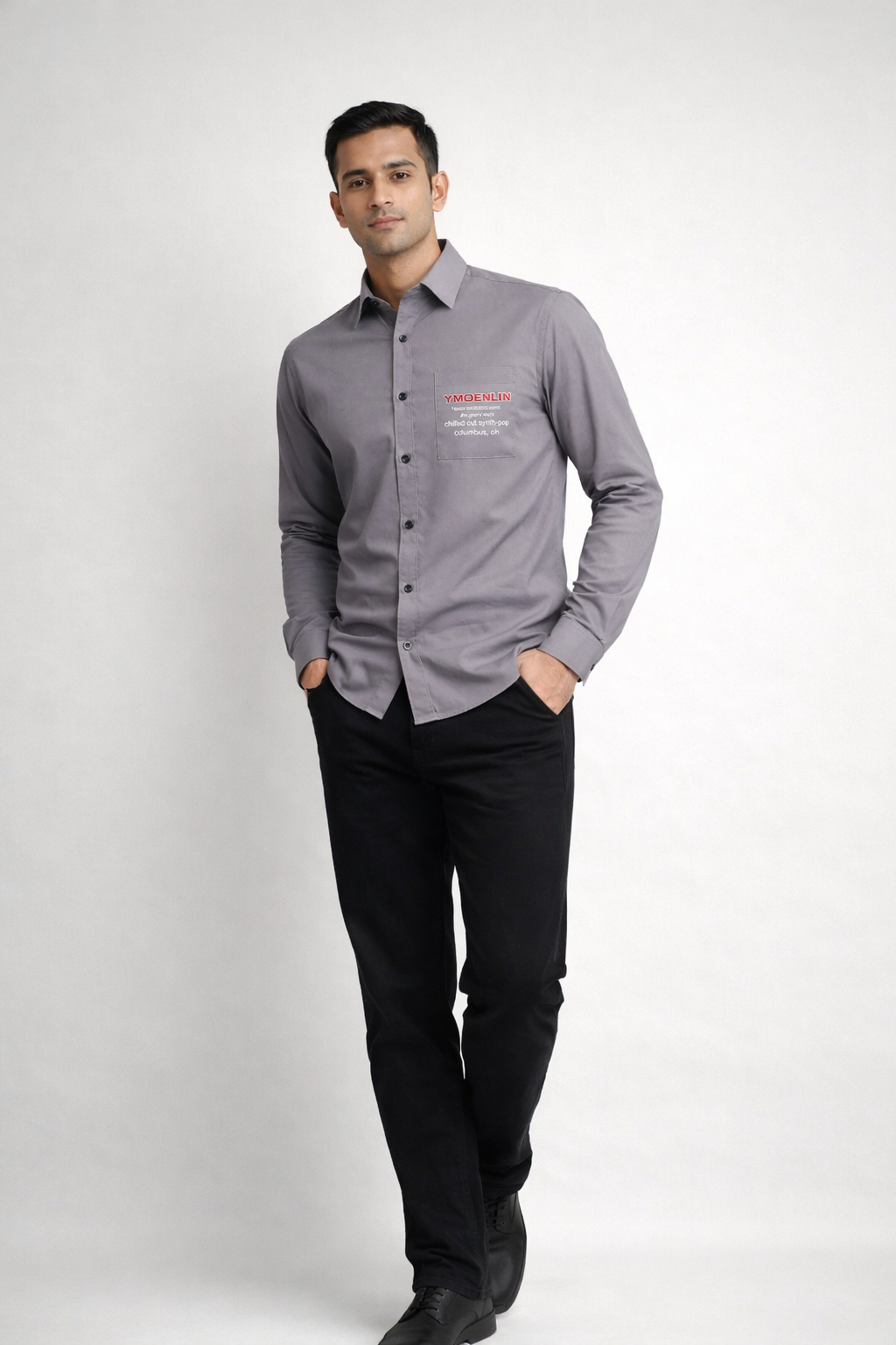 Men’s Printed Pocket Long-Sleeve Shirt