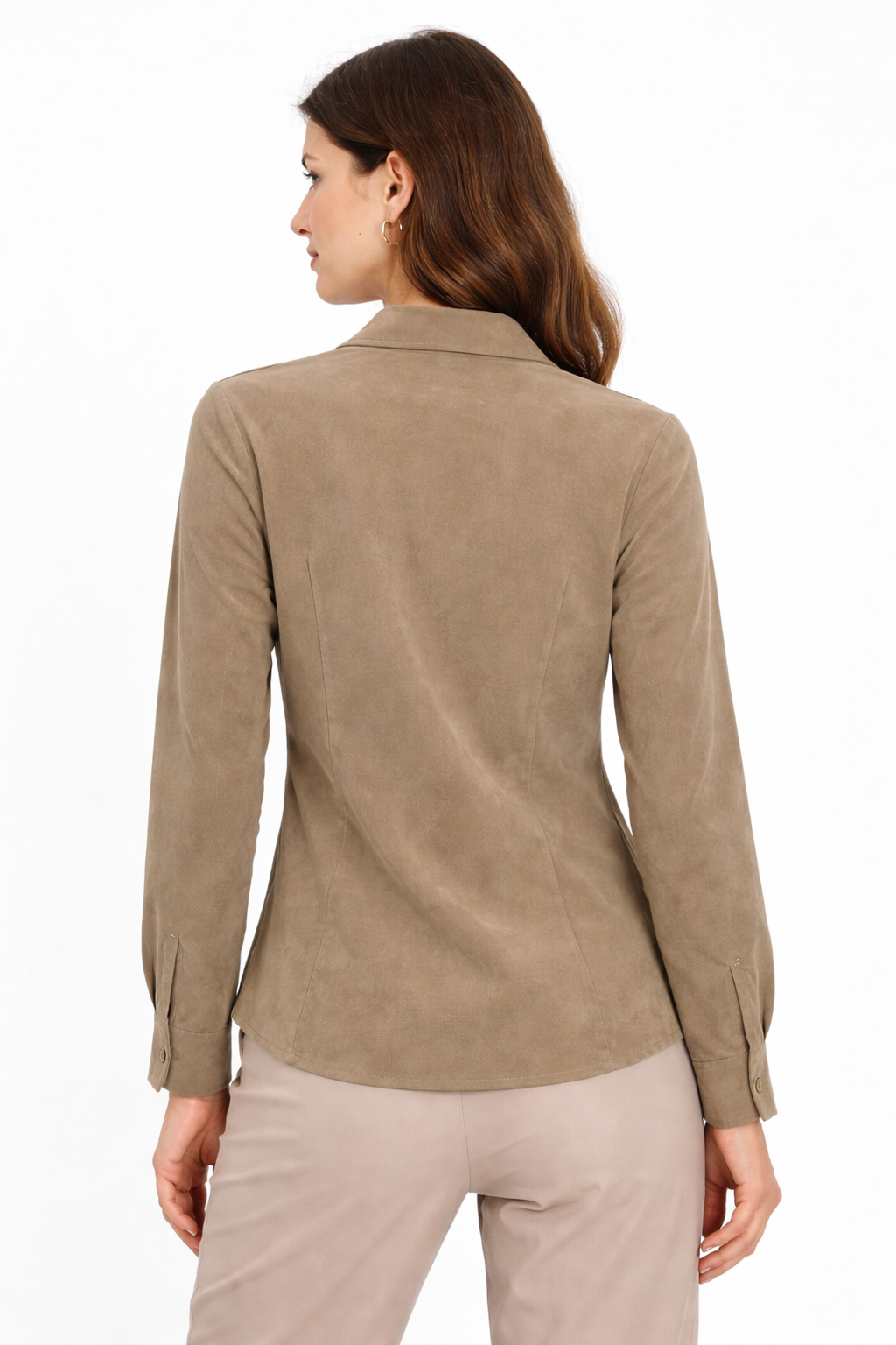 Women’s Tailored Long-Sleeve Button-Down Shirt – Olive Khaki