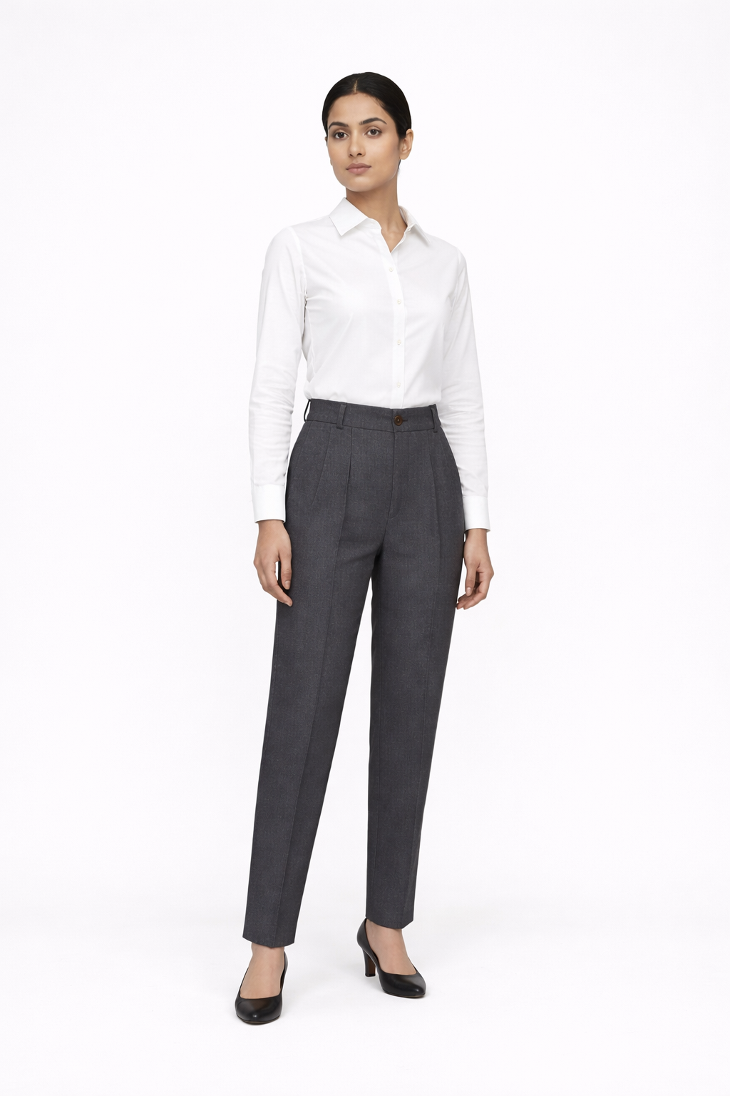 Women’s Tailored Straight-Leg Formal Trousers – Charcoal Grey