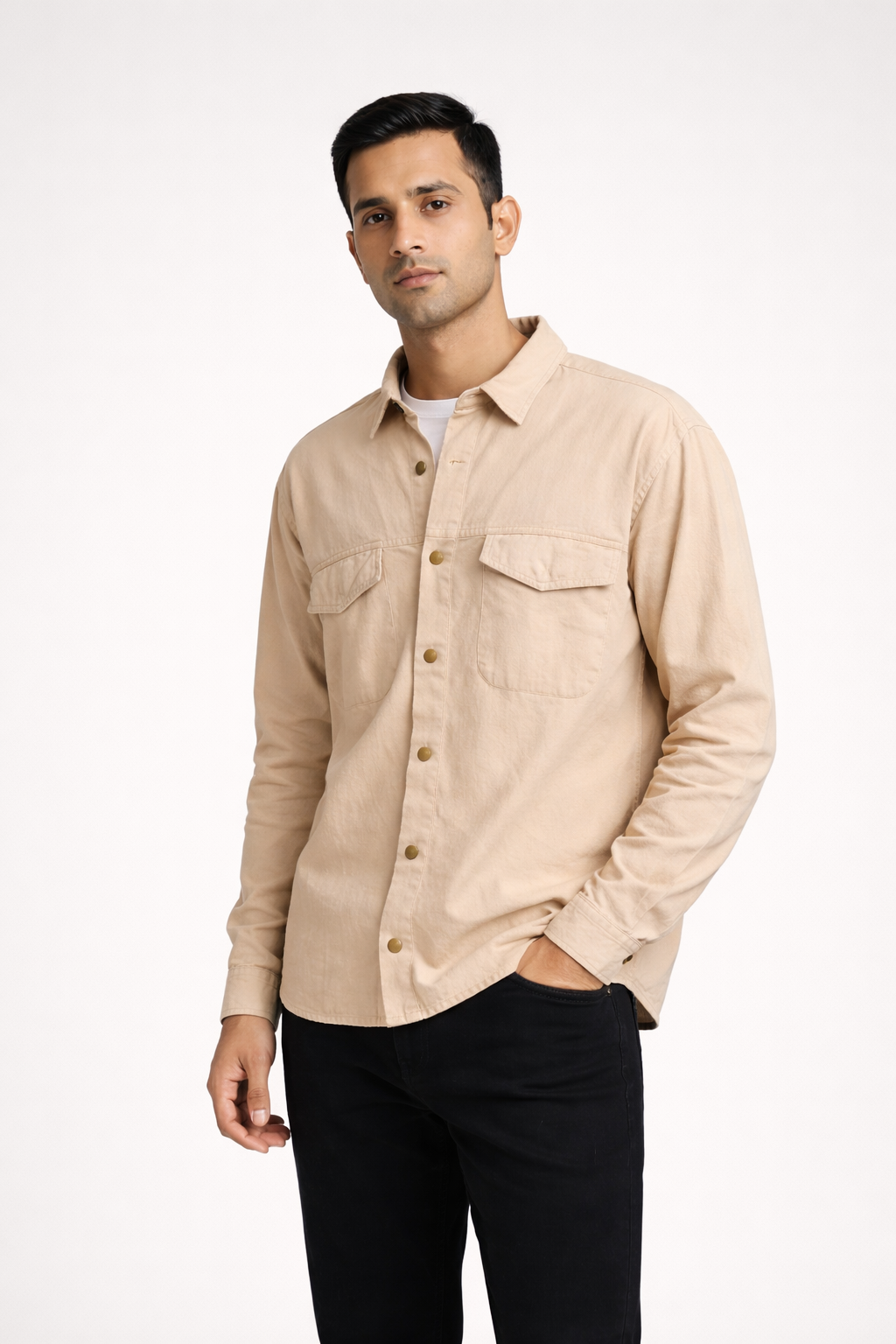 Men’s Light Beige Utility Overshirt