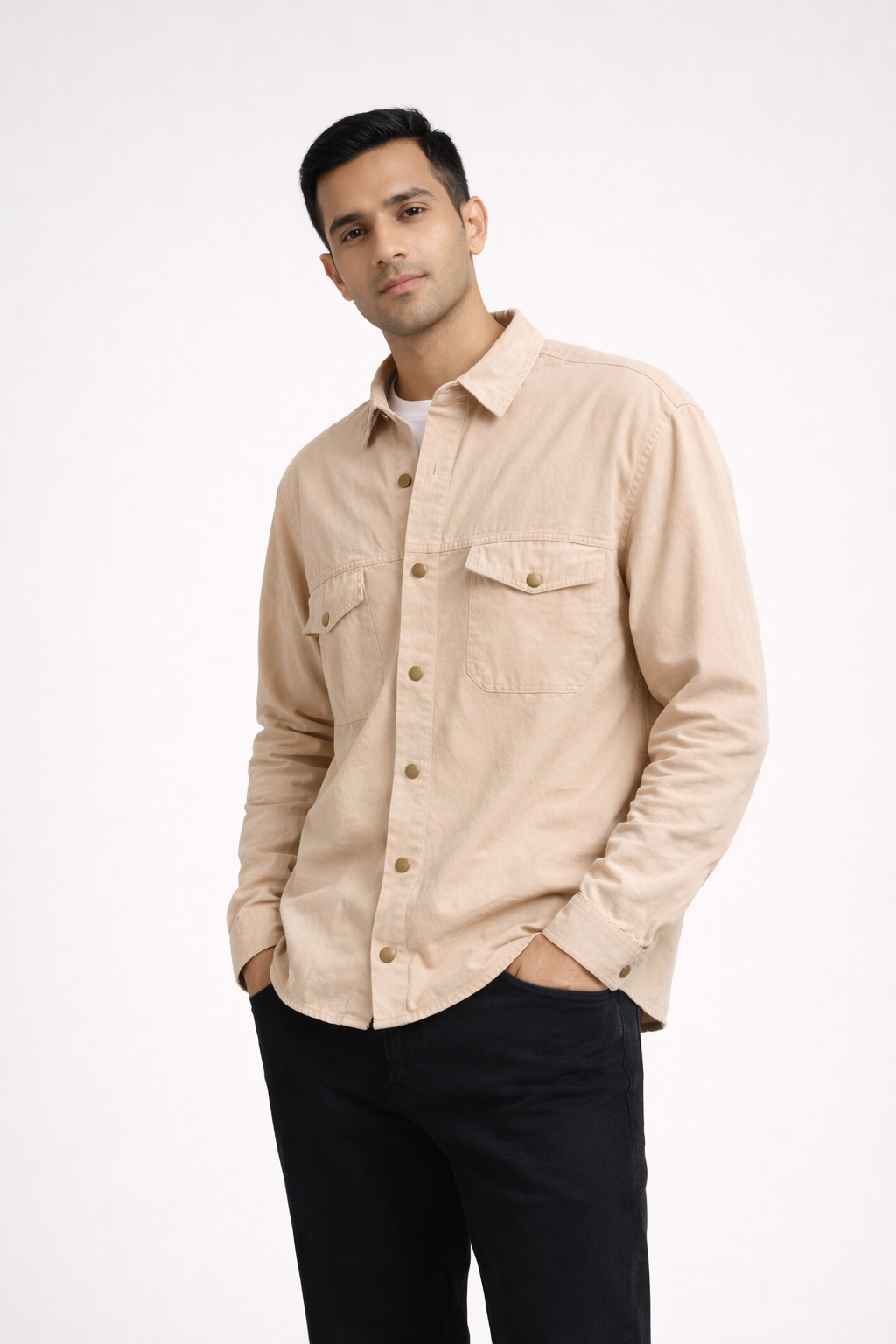 Men’s Light Beige Utility Overshirt