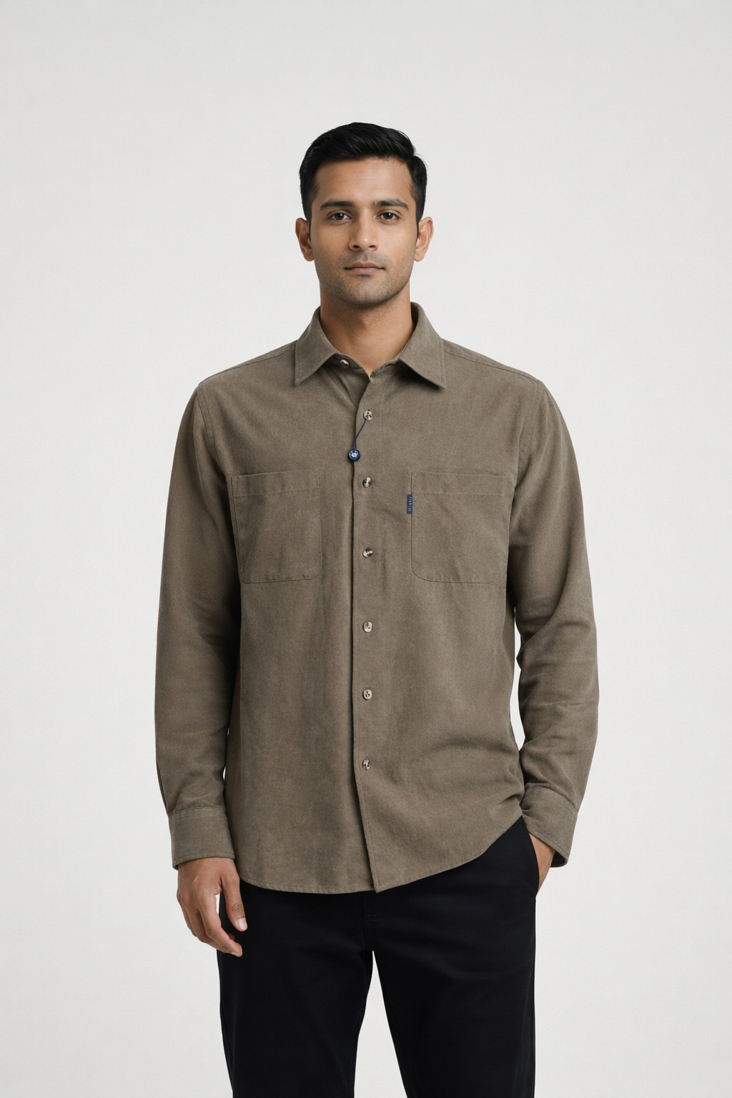Men’s Olive Brown Suede-Feel Full Sleeve Shirt
