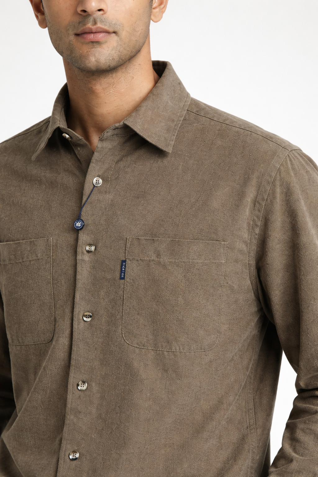 Men’s Olive Brown Suede-Feel Full Sleeve Shirt
