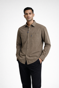 Men’s Olive Brown Suede-Feel Full Sleeve Shirt