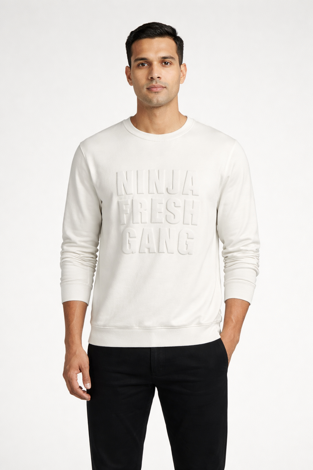 Men’s White Embossed Sweatshirt