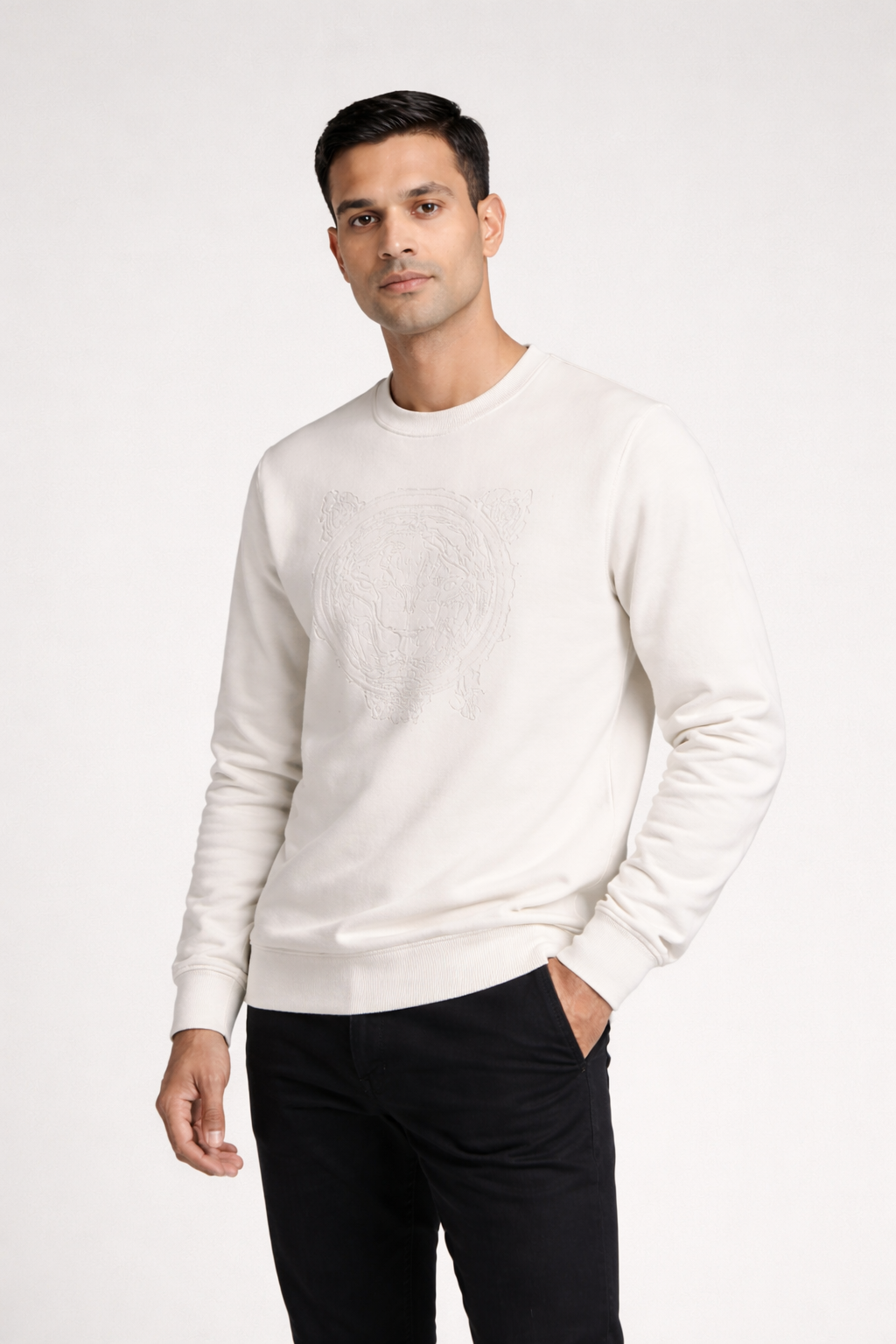 Men’s White Embossed Sweatshirt