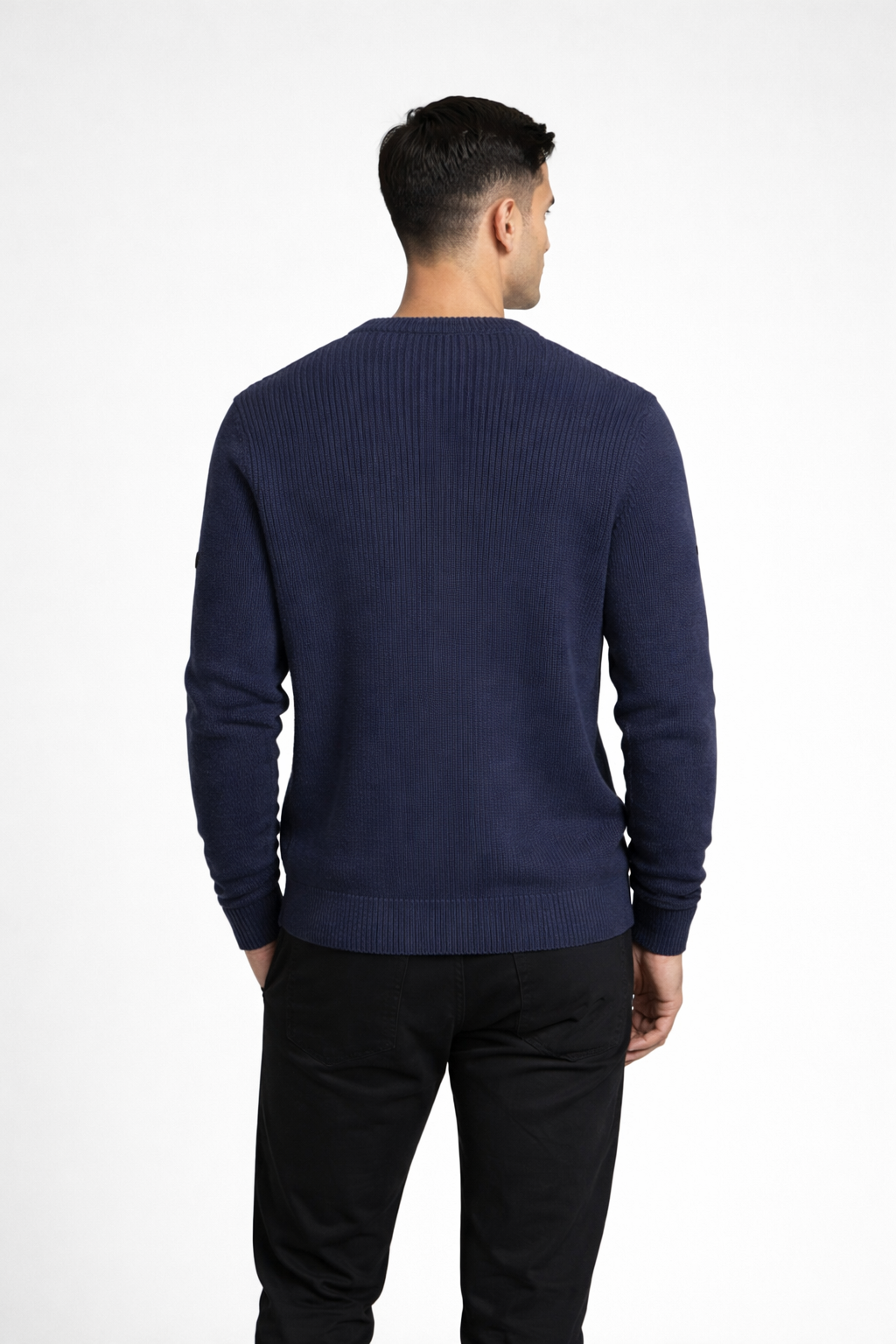 Men’s Navy Blue Cable Knit Crew Neck Sweater