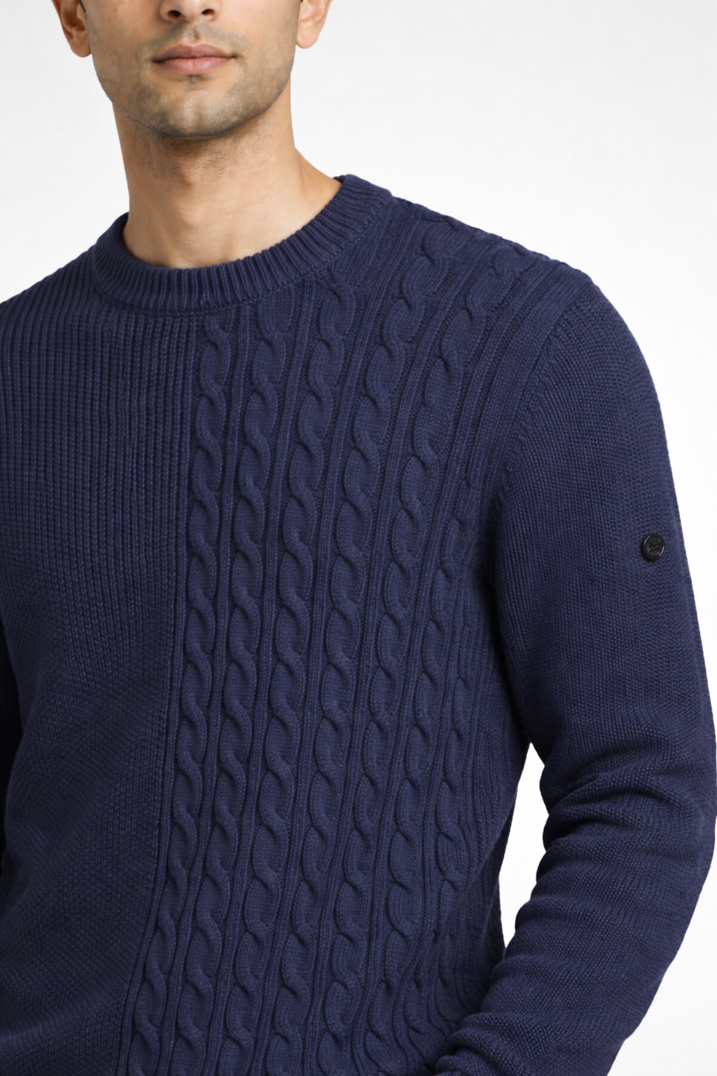 Men’s Navy Blue Cable Knit Crew Neck Sweater
