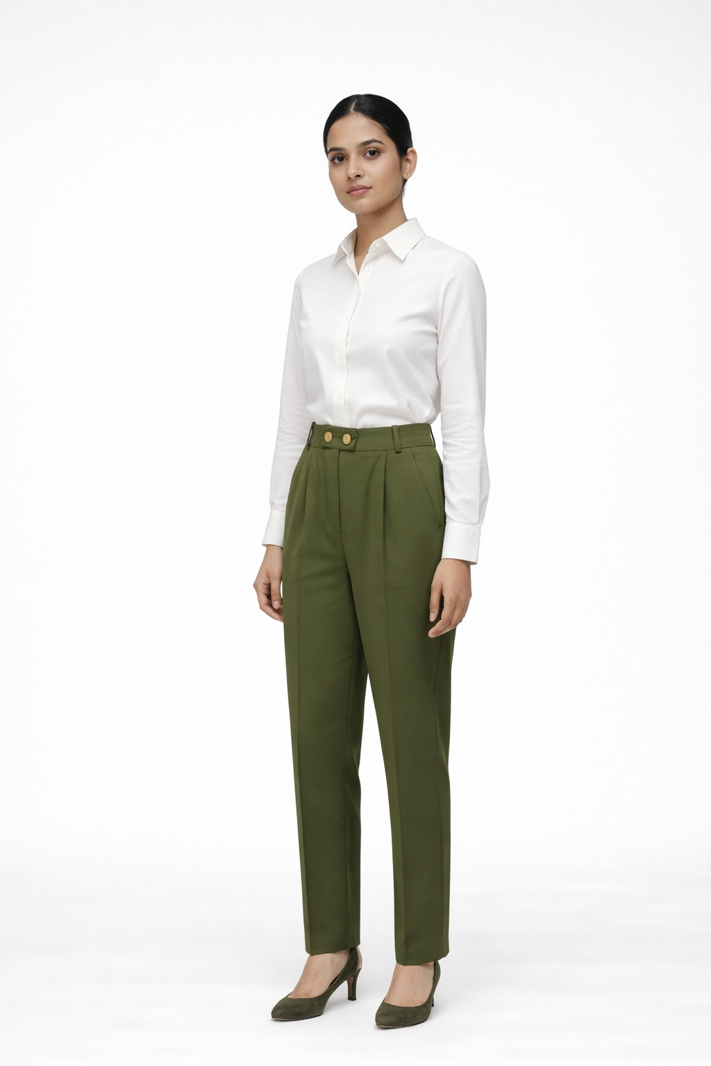 Women’s Olive Green High-Waist Tailored Trousers