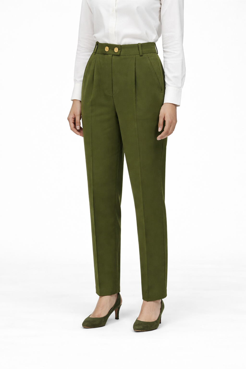 Women’s Olive Green High-Waist Tailored Trousers