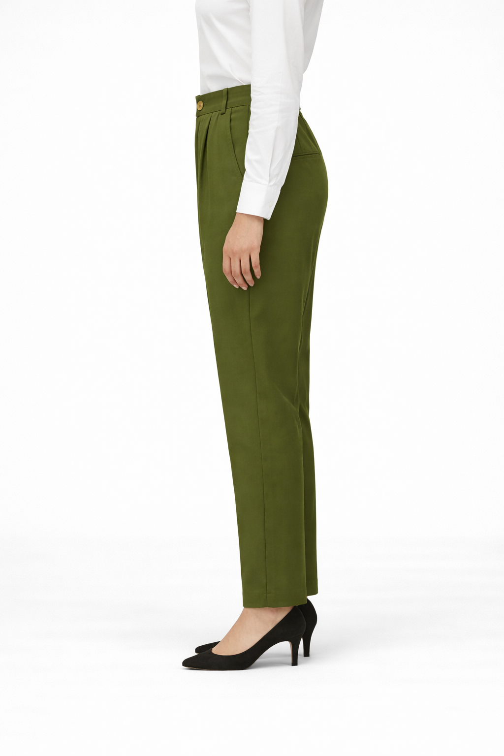 Women’s Olive Green High-Waist Tailored Trousers