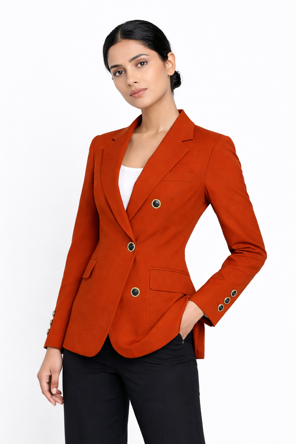 Women’s Tailored Single-Breasted Blazer – Burnt Orange